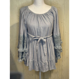 Petal Roz Off Shoulder Tie Mini Dress Size S light blue (bluish gray)